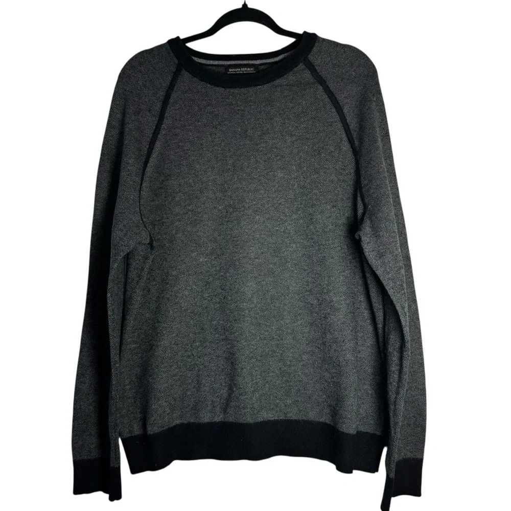 Banana Republic Men's Cotton Cashmere Gray and Black Large Sweater